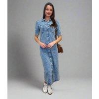 Blue Denim Midi Shirt Dress Size 24