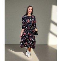 Black Ditsy Flower Print Dress Size 14