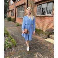 Blue Striped Long Sleeve Shirt Dress Size 10