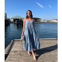 Denim Tiered Strappy Midi Dress Size 12