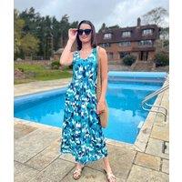 Blue Abstract Sleeveless Jersey Sundress Size 16