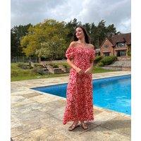 Red Phoebe Leaf Print Shirred Dress Size 12/14