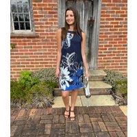 Navy Floral Print Shift Dress Size 14