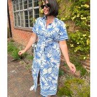 Blue Lorna Tropical Print Shirt Dress Size One Size