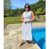 Blue Santorini Shirred Waist Midi Dress Size 8/10