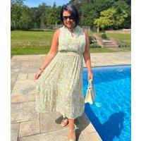 Green Santorini Shirred Waist Midi Dress Size 16