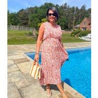 Orange Santorini Shirred Waist Midi Dress Size 10