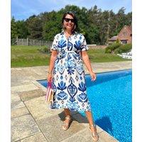 Blue Tuscany Ikat Midi Dress Size One Size