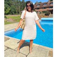 Natural Self Stripe Linen Blend Dress Size 20