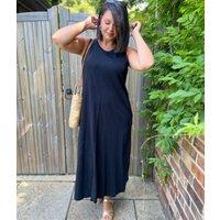 Black Column Cotton Midi Dress Size 10S