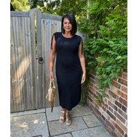 Black Ribbed Tie Shoulder Midi Dress Size 16