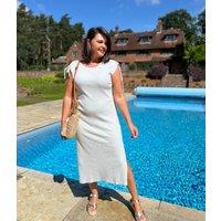 Grey Ribbed Tie Shoulder Midi Dress Size 18