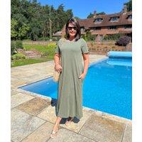 Khaki Cotton Midaxi T Shirt Dress Size 24