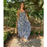 Blue Leopard Print Hanky Hem Cami Dress Size One Size