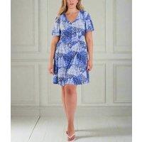 Blue Patchwork Floral Shirred Dress Size 12/14