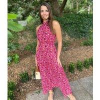 Pink Animal Print Halterneck Dress Size 12
