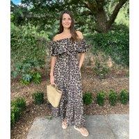 Leopard Print Bardot Midaxi Dress Size 14/16