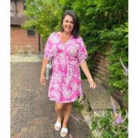 Pink Leaf Print Dress Size 16