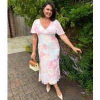 Blush Pink Flutter Sleeve Midi Dress Size 14
