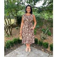Caramel Printed Linen Blend Dress Size 22