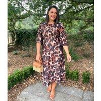 Leopard Print Gathered Stretch Midi Dress Size 14