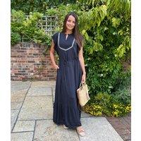 Dark Navy Shirred Panel Tiered Midi Dress Size 6