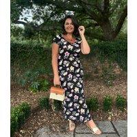 Black Floral Print Midi Dress Size 6/8