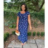 Navy Floral Print Midi Dress Size 6/8