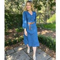 V Neck Denim Midi Dress Size 8