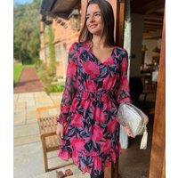 Pink Floral Chiffon Layered Dress Size 12