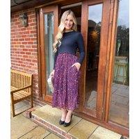 Purple Animal Print Contrast Tiered Midi Dress Size 14