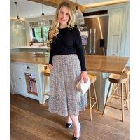 Monochrome Print Contrast Tiered Midi Dress Size 12