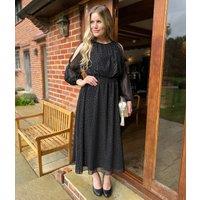 Black Sparkle Chiffon Split Sleeve Midi Dress Size 18