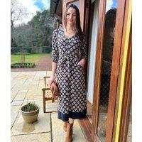 Black V Neck Printed Textured Midi Dress Size 20