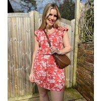 Coral Floral Cotton Jersey Dress Size 8