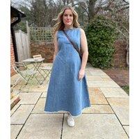 Light Blue Sleeveless Raw Hem Denim Dress Size 16