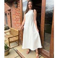 White Sleeveless Raw Hem Denim Dress Size 16