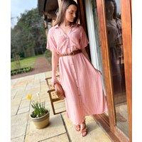 Pink Striped Linen Blend Shirt Dress Size 18