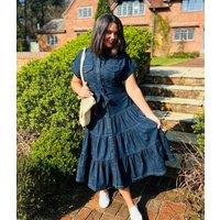 Belted Denim Tiered Shirt Dress Size 4