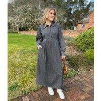 Grey Denim Long Sleeve Zip Front Midi Dress Size 10