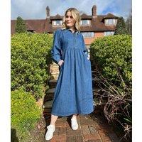 Blue Denim Long Sleeve Zip Front Midi Dress Size 22