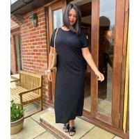 Black Ruched T Shirt Dress Size 14R