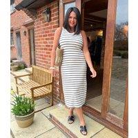 Navy Stripe Column Midi Dress Size 14P