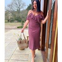 Brown Polka Dot Ruffle Midi Dress Size 10