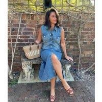 Sleeveless Denim Button Through Midi Dress Size 10