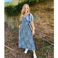 Brakeburn Blue Patchwork Floral Midi Dress Size 20
