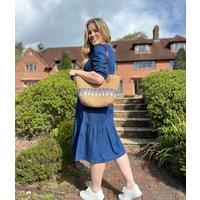 Brakeburn Blue Dotty Tiered Midi Dress Size 8