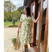 Green Printed Porto Faux Wrap Dress Size 20