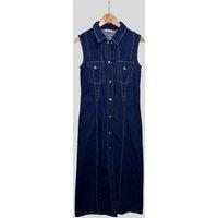Dark Indigo Sleeveless Denim Button Through Midi Dress Size 8