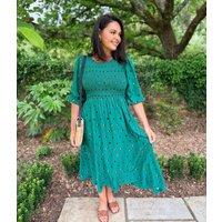 Green Rainbow Polka Gretal Shirred Midi Dress Size 10